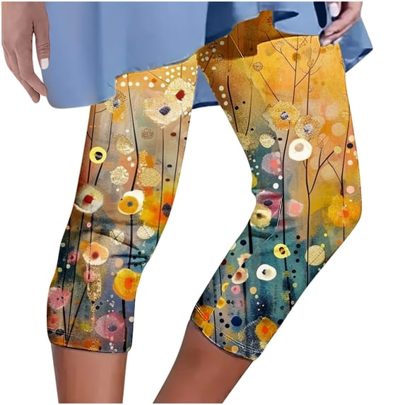 ZToonmas Women's Floral Print High Waist Capri Leggings Stretchy Cropped Yoga Pants for Workout and Beachwear
