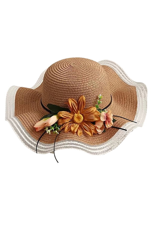 Women's Floral Sun Hat with Sunflower Decoration Wide Brim UV Protection Beach Cap Stylish Vacation Sunhat for Summer
