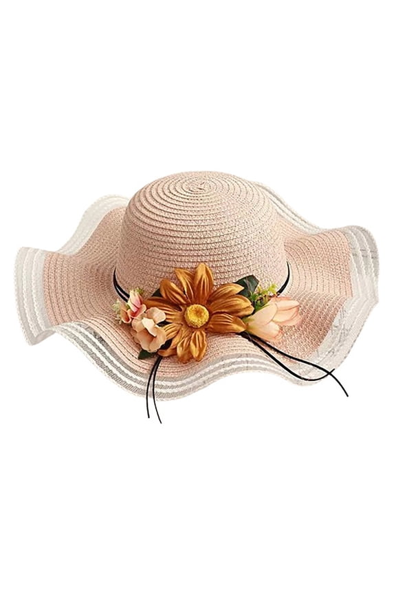 Women's Floral Sun Hat with Sunflower Decoration Wide Brim UV Protection Beach Cap Stylish Vacation Sunhat for Summer