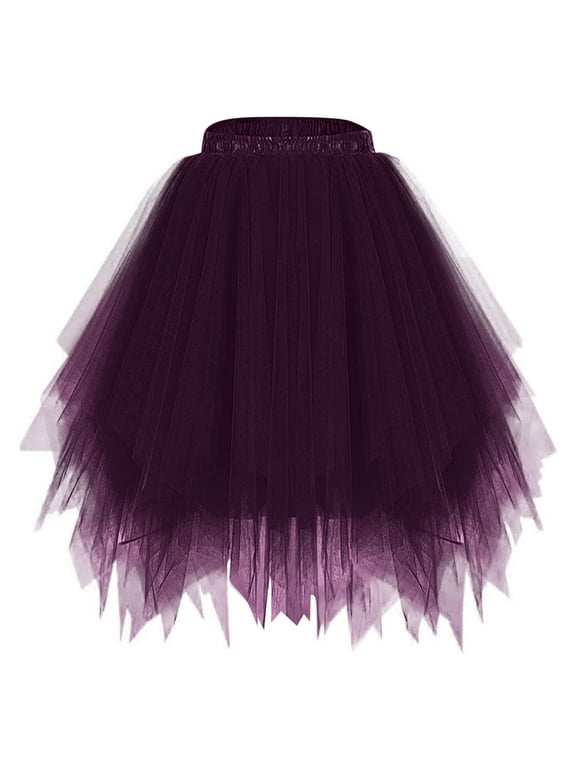 Women's High Waist Asymmetric Tulle Tutu Skirt Layered Fluffy Cake Skirt for Party