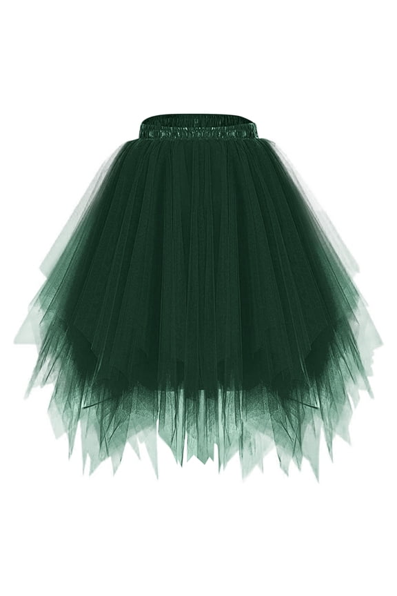 Women's High Waist Asymmetric Tulle Tutu Skirt Layered Fluffy Cake Skirt for Party