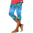 thumbnail image 1 of ZToonmas Women's High Waist Floral Print Capri Leggings Slim Fit Cropped Trousers with Scalloped Hem for Summer, 1 of 5