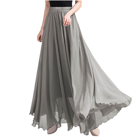 ZToonmas Women's High Waist Flowy Maxi Skirt Elastic Waist Layered Swing Skirt for Beach Vacation and Casual Wear