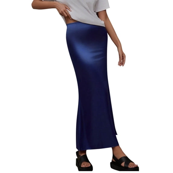 ZToonmas Women's High Waist Maxi Slip Skirt Flowy Satin Like A-Line Skirt with Pockets for Elegant Occasions