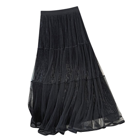ZToonmas Women's High Waist Tiered Pleated Maxi Skirt A-Line Layered Mesh Flowy Skirt for Spring and Summer