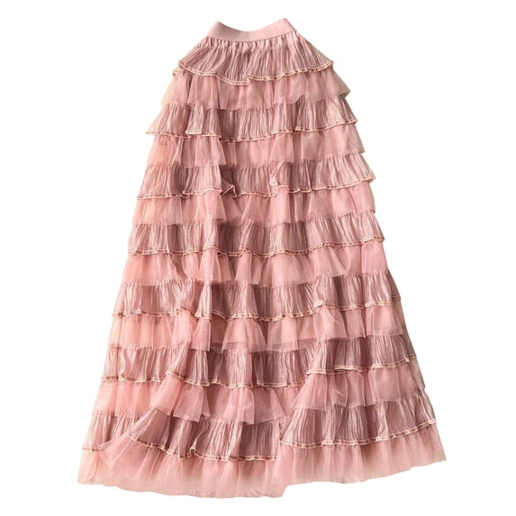 ZToonmas Women's High Waist Tiered Ruffle Maxi Skirt Voluminous Layered Tulle Cake Skirt for Parties and Events