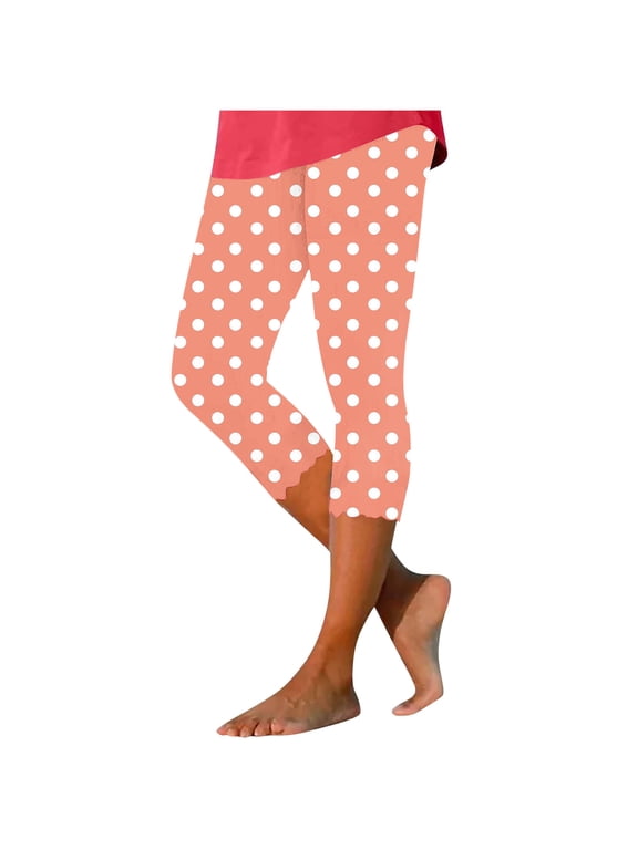 Women's High Waist Tropical Print Capri Leggings Scalloped Hem Stretch Skinny Cropped Yoga Pants for Daily Casual and Summer