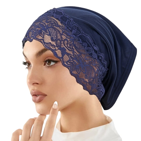 ZToonmas Women's Lace Trim Hijab Undercap Elegant Lace Edged Tube Cap Stretch Modest Headwear for Muslim and Daily Use