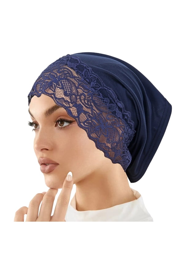 Women's Lace Trim Hijab Undercap Elegant Lace Edged Tube Cap Stretch Modest Headwear for Muslim and Daily Use