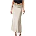 thumbnail image 1 of ZToonmas Women's Lace Trim Midi Skirt High Waist Satin Feel Slip Skirt for Summer, 1 of 3