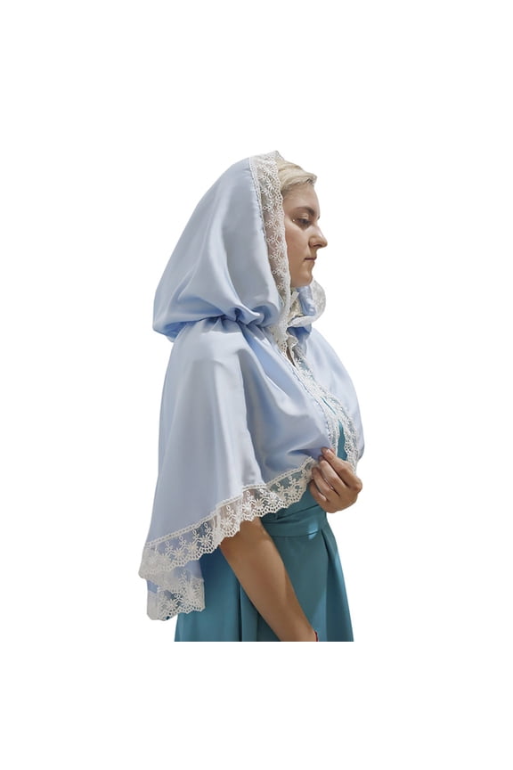 Women's Lace Trimmed Hooded Cape Vintage Style Prayer Headscarf Elegant Renaissance Shawl for Cosplay and Events