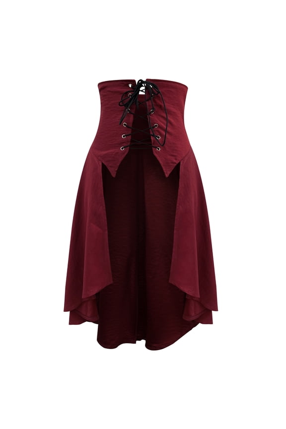 Women's Medieval Renaissance Corset Skirt Gothic Irregular Hem High Waist Lace-Up Skirt for Role Play