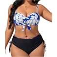 thumbnail image 1 of ZToonmas Women's Plus Size Spaghetti Strap Front Tie Printed Bikini Top and Side Drawstring High Waist Bottom Two Piece Swim Bikini Set, 1 of 9