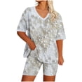 thumbnail image 1 of ZToonmas Women's Plus Size V Neck Short Sleeve Vintage Print Top and Elastic High Waist Bike Shorts 2 Piece Casual Loungewear Set, 1 of 5