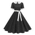 thumbnail image 1 of ZToonmas Women's Polka Dot Vintage Swing Dress Peter Pan Collar Short Sleeve Hepburn Style Party Dress with Bow Belt, 1 of 7