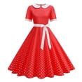 thumbnail image 1 of ZToonmas Women's Polka Dot Vintage Swing Dress Peter Pan Collar Short Sleeve Hepburn Style Party Dress with Bow Belt, 1 of 8