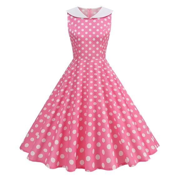 ZToonmas Women's Polka Dot Vintage Swing Dress Peter Pan Collar Sleeveless Retro Cocktail Party Midi Dress