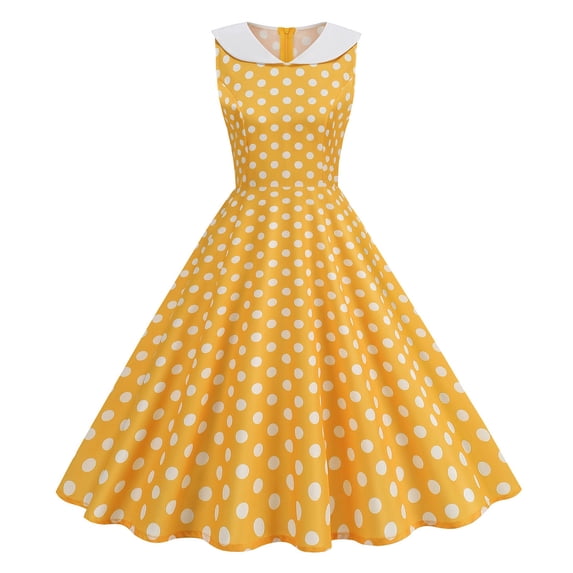 ZToonmas Women's Polka Dot Vintage Swing Dress Peter Pan Collar Sleeveless Retro Cocktail Party Midi Dress