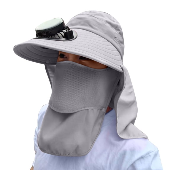 ZToonmas Women's Solar Fan Sun Hat UPF50+ UV Protection Hat with Neck and Face Flap Rechargeable Cooling Fan Hat