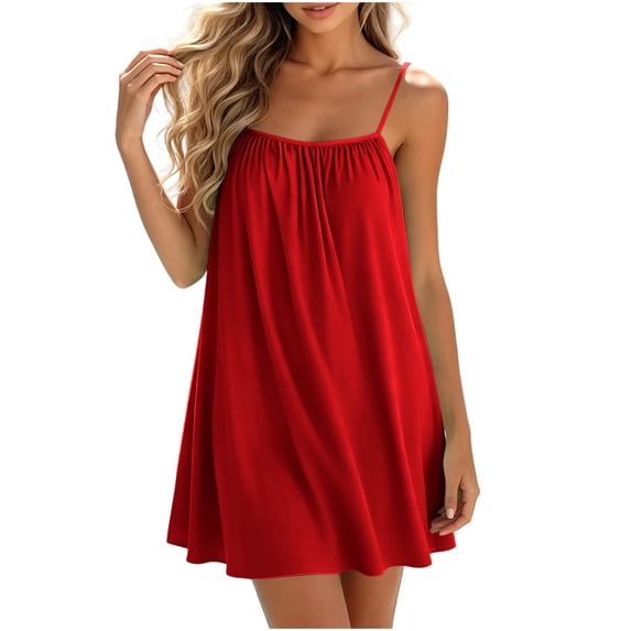 ZToonmas Women's Spaghetti Strap Swing Dress Scoop Neck Sleeveless Casual Loose Mini Dress for Beach Vacation