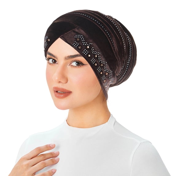 ZToonmas Women's Sparkle Rhinestone Turban Headwrap Elegant Pleated Chemo Cap Fashion Modest Head Cover for Daily and Party