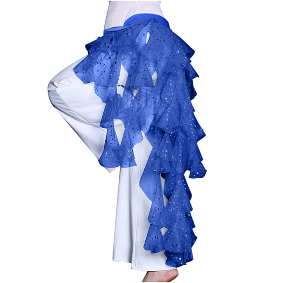 ZToonmas Women's Sparkly Tulle Wrap Skirt Layered Ruffle Hip Scarf for Belly Dance Performances