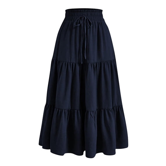 ZToonmas Women's Tiered Maxi Skirt Elastic High Waist Drawstring Flowy Skirt with Casual Ruffled Hem for Summer