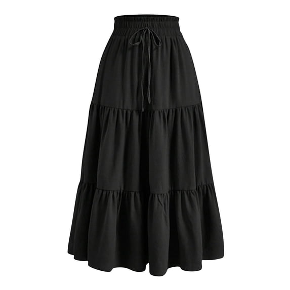 ZToonmas Women's Tiered Maxi Skirt Elastic High Waist Drawstring Flowy Skirt with Casual Ruffled Hem for Summer