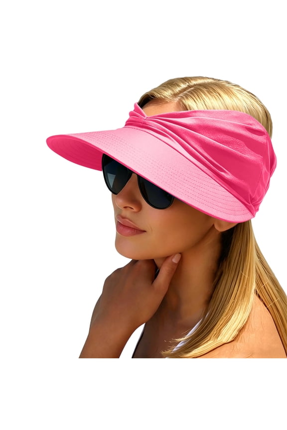 Women's Wide Brim Sun Visor Hat Twist Knot Front UPF50+ Cap Foldable Outdoor UV Protection Hat for Beach