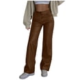 thumbnail image 1 of ZToonmas Womens Faux Leather Wide Leg Pants Button Zipper Elastic Waist Loose Straight Casual Long Trousers with Side Pockets, 1 of 9