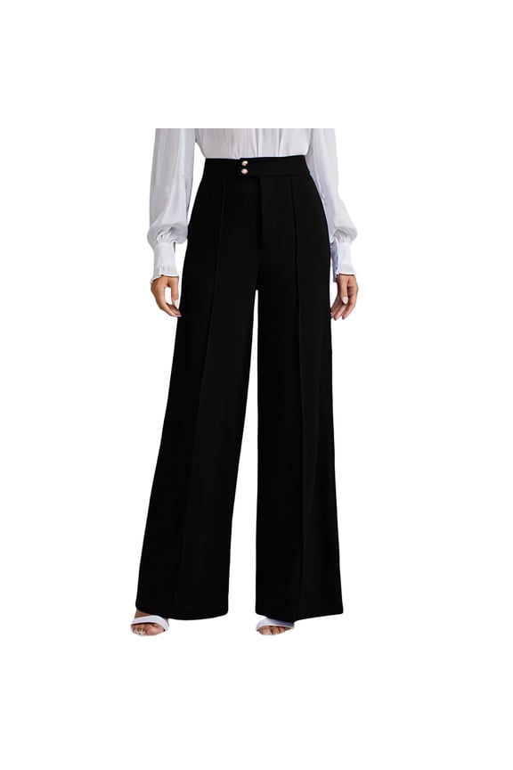 Womens High Waist Wide Leg Suit Pants Double Button Front Seam Stretch Business Work Casual Long Pants with Side Pockets