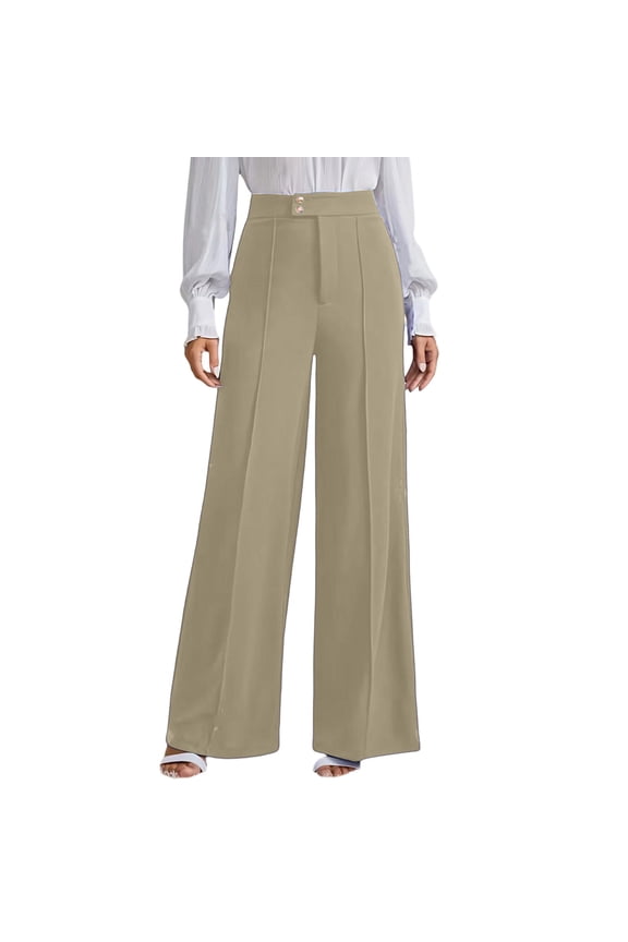 Womens High Waist Wide Leg Suit Pants Double Button Front Seam Stretch Business Work Casual Long Pants with Side Pockets
