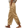 thumbnail image 1 of ZToonmas Womens Silky Satin Ankle Pants Drawstring Elastic Waist Side Split Hem Elegant Loose Casual Cropped Pants with Side Pockets, 1 of 1