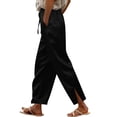 thumbnail image 1 of ZToonmas Womens Silky Satin Ankle Pants Drawstring Elastic Waist Side Split Hem Elegant Loose Casual Cropped Pants with Side Pockets, 1 of 5