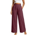 thumbnail image 1 of ZToonmas Womens Solid Linen Look Wide Leg Pants Elastic Waist Front Seam Casual Loose Long Pants with Pockets, 1 of 6