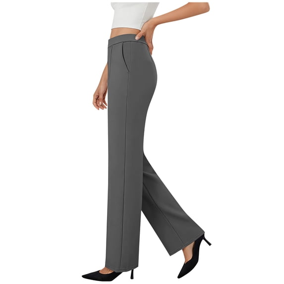 ZToonmas Womens Solid Twill Flare Pants Full Elastic Waist Seam Detail Loose Casual Long Trousers with Side Pockets