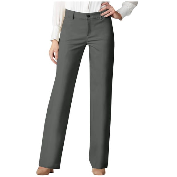 ZToonmas Womens Solid Twill Straight Suit Pants Button Zipper Elastic Back Waist Business Casual Long Trousers with Side Pockets