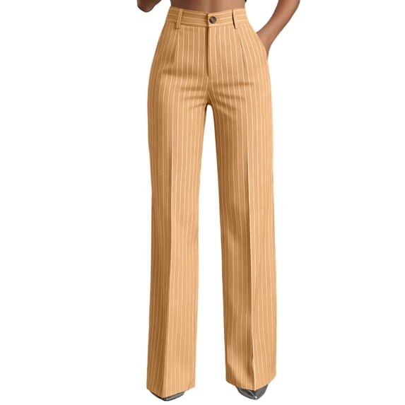 ZToonmas Womens Vertical Pinstripe Wide Leg Suit Pants High Waist Button Zipper Business Work Casual Long Pants with Side Pockets