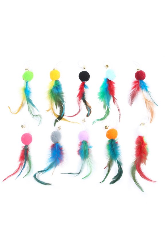 10 Pieces Feathers Replacement with Bell & Ball for Interactive Cat Feather Toy