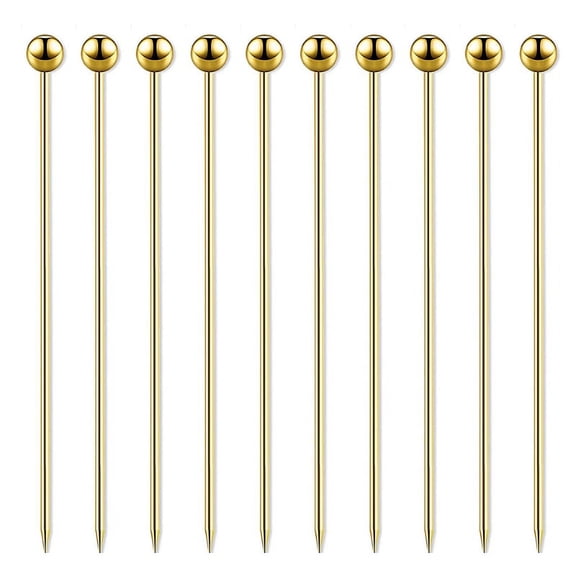 ZUARFY 10pcs 304Stainless Steel Cocktail Picks Stick Titanium Fruit Sticks Mixing Stick Drinks Martini Picks Ball Shape Buffet