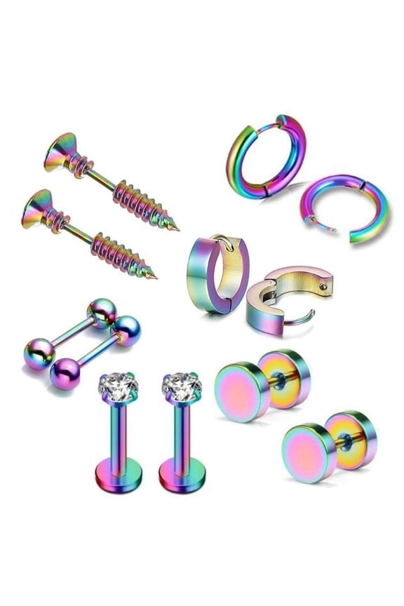 12Pcs/set Stainless Steel Ear Studs Unisex Screw Barbell Piercing Earrings Ear Ring for Women Men Jewelry Accessories