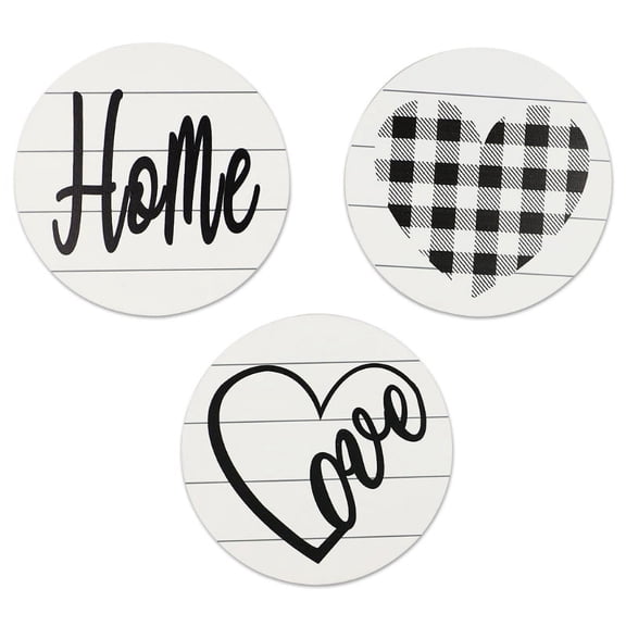ZUARFY 3 Pcs Rustic Wooden Hanging Sign Round Shape Decoration Home Love Heart Shape Pattern Wall Decor for Bedroom Kitchen Living Room Table Centerpiece Words