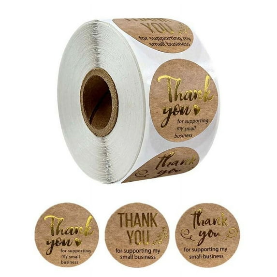 ZUARFY 500pcs/roll Thank You for Supporting My Small Business Kraft Stickers with Gold Foil Round Labels