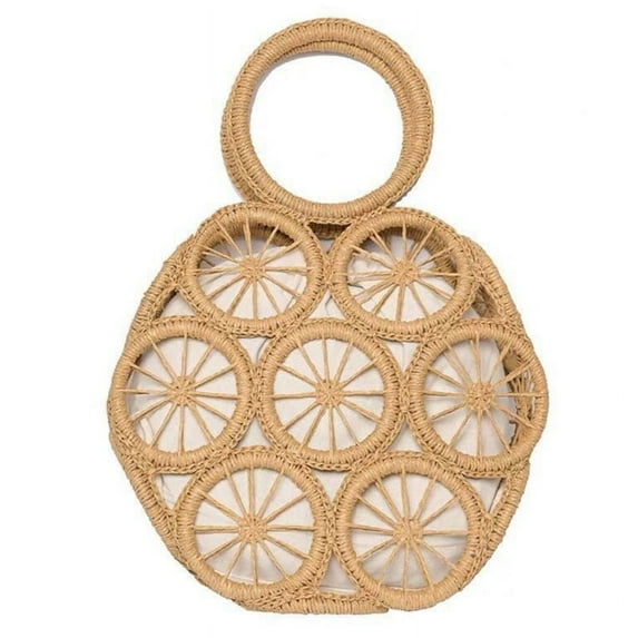 ZUARFY Basket Bag Hollow Round Straw Bag Top-handle Photo Props Summer Vacation Bag