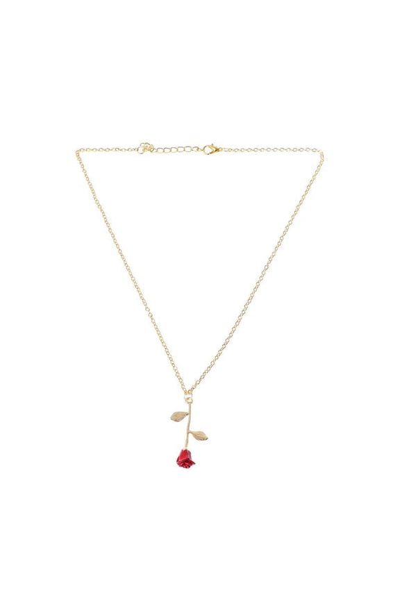 Beauty and Beast Golden Filled 3D Red Rose Pendant Necklaces For Women Jewelry