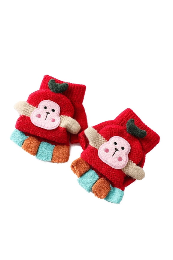 Boys Girls Snowflake Knitted Gloves for 1-5 Years Old Warm Half Finger Mittens