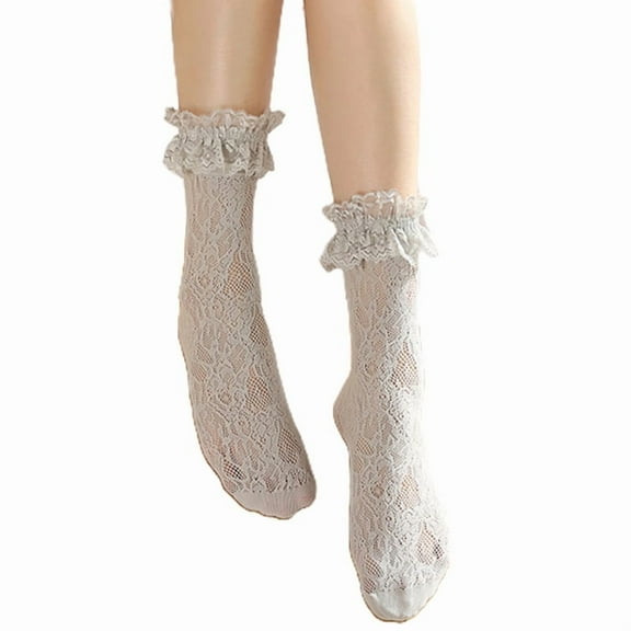ZUARFY Cute Lolita Hollow Mesh Girls Lace Socks Japanese Style Women Lace Ruffle Ankle Socks Retro Lovely Ladies Princess Frilly Sock Clothing Accessories