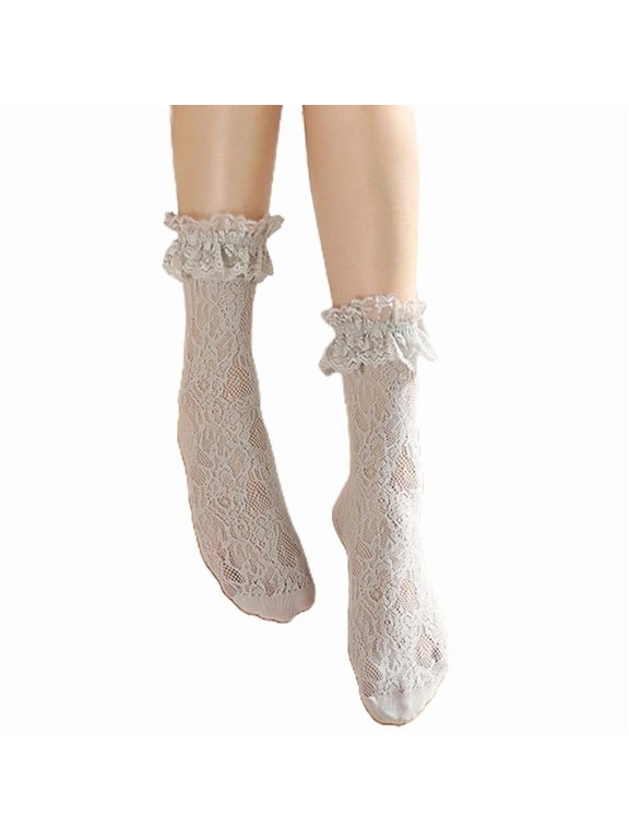 Cute Lolita Hollow Mesh Girls Lace Socks Japanese Style Women Lace Ruffle Ankle Socks Retro Lovely Ladies Princess Frilly Sock Clothing Accessories