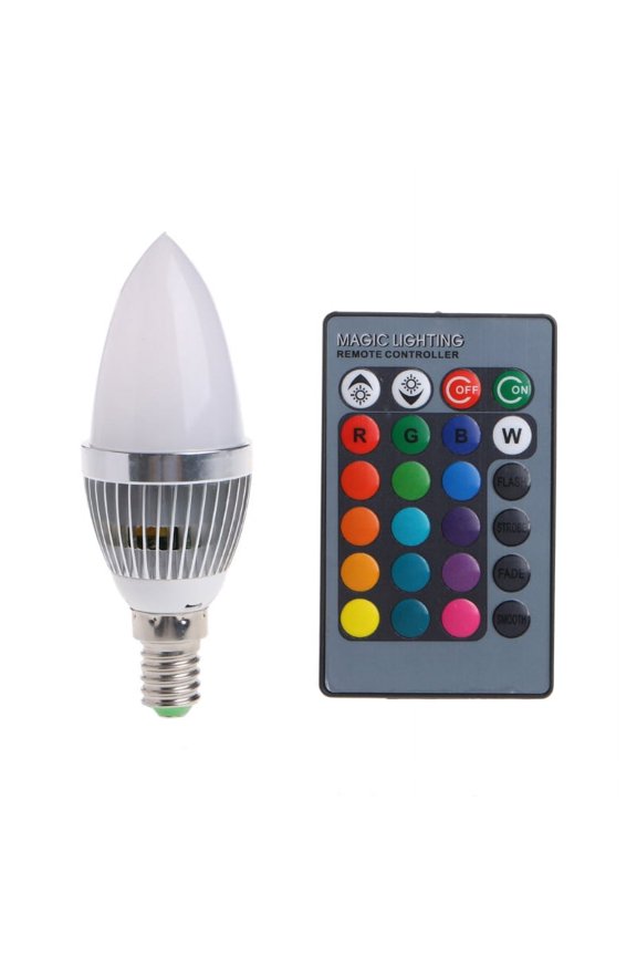 E12 3W RGB LED 15 Colors Changing Candle Light Bulb Lamp w/Remote Control AC85-265V