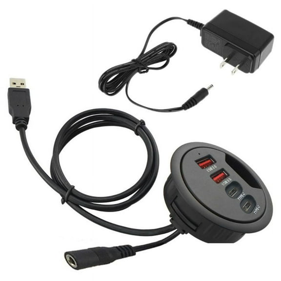 ZUARFY EU US Mounting In-Desk 4 Ports USB 3.0 USB C Type C Hub Power Adapter Multi Splitter for PC Laptop Computer Cellphone